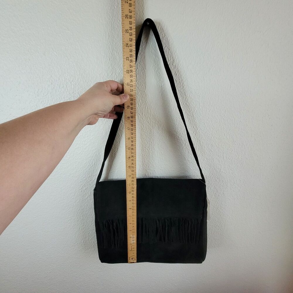 Vintage Boho Suede Fringe Purse Black Ward 1970s Style NEW FLAW READ - Picture 7 of 16